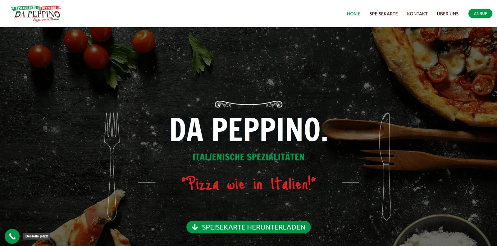 Website von PIZZERIA DA PEPPINO, gebaut von Sittauer Software Solutions